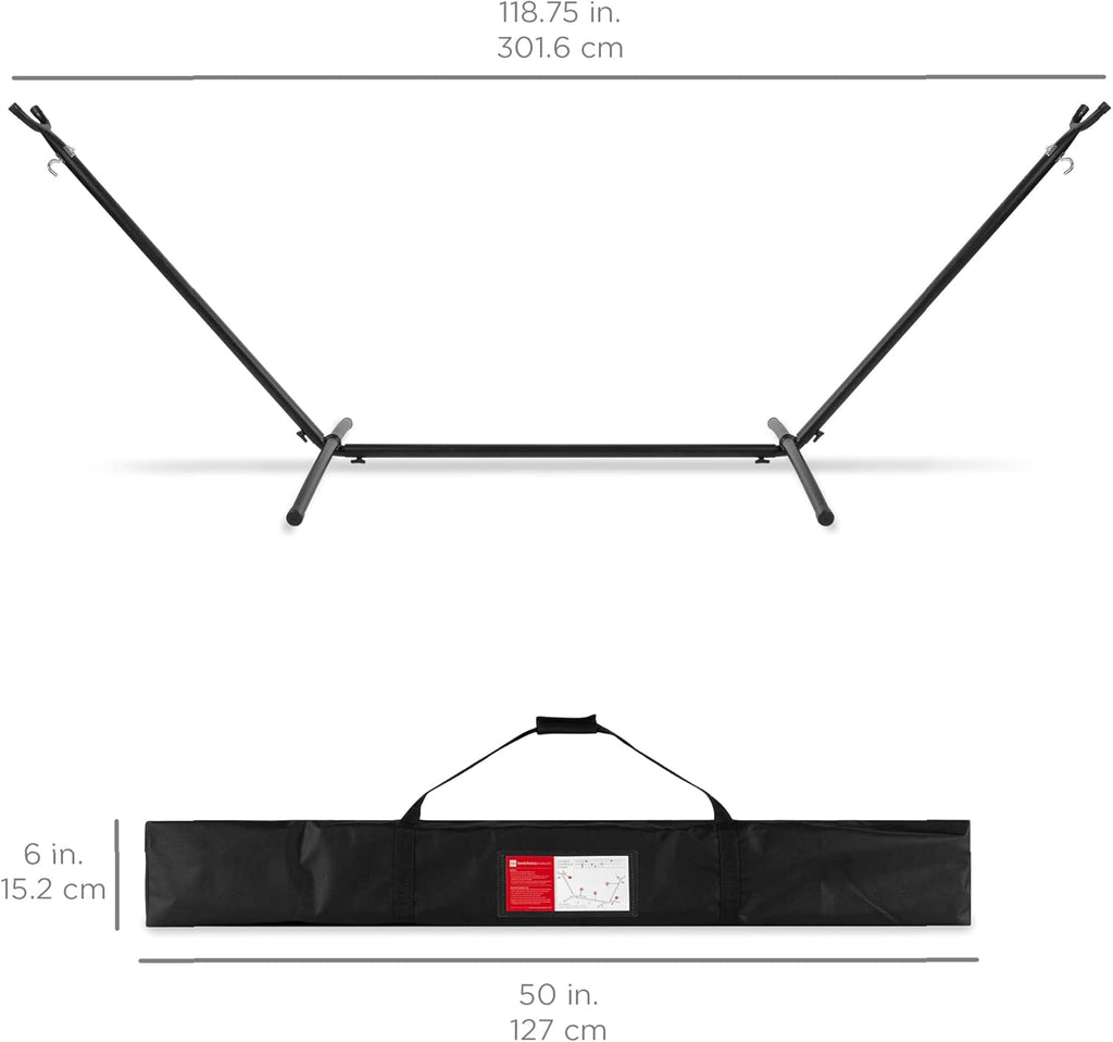 Double Hammock with Steel Stand, Indoor Outdoor Brazilian-Style Cotton Bed w/Carrying Bag, 2-Person Capacity - Desert