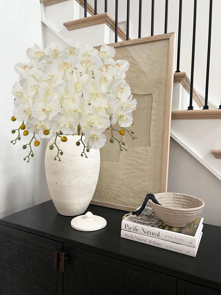 6PCS 32" Artificial Orchid Stems White Butterfly Orchid Faux Phalaenopsis Flowers Wedding Centerpieces Office Table