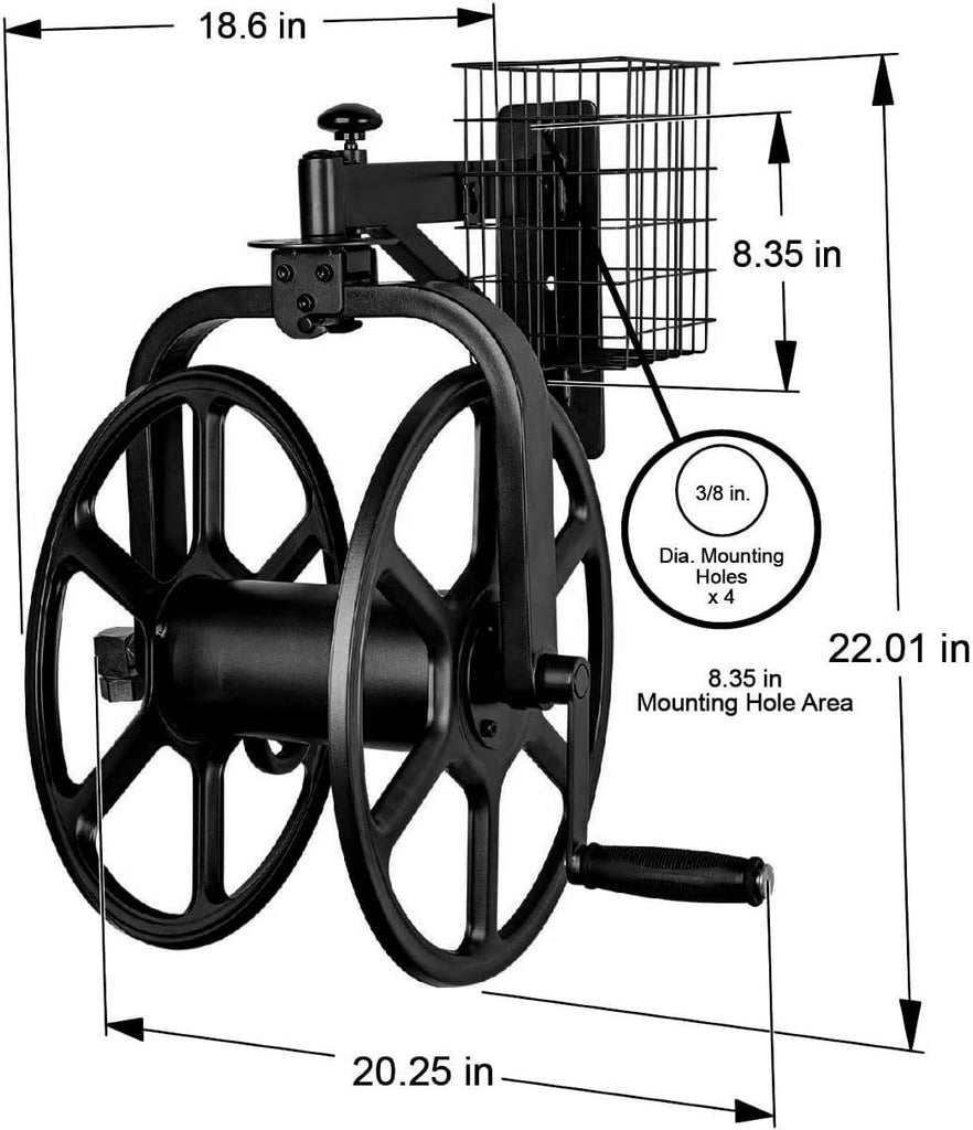 Garden 712-B Single Arm Navigator Multi-Directional Garden Hose Reel, Holds 125-Feet of, 5/8-Inch, Black