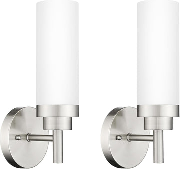 Brushed Nickel Sconces Wall Lighting, Modern Vanity Lights with Milk Glass Shade, Wall Sconce , WS085-BN-ML-2PK