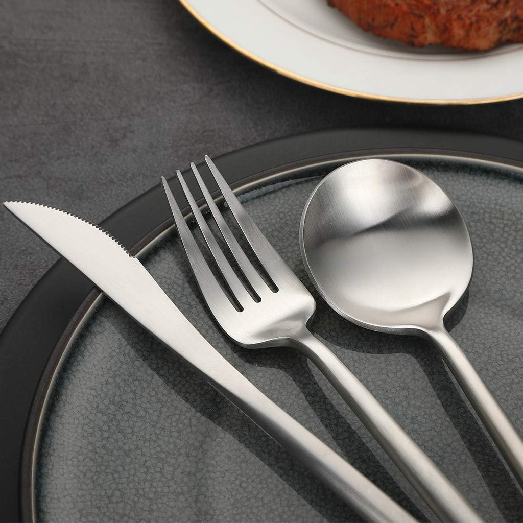 Matte Silverware Set, 20-Piece 18/10 Stainless Steel Flatware Cutlery Utensils Tableware Set Service for 4