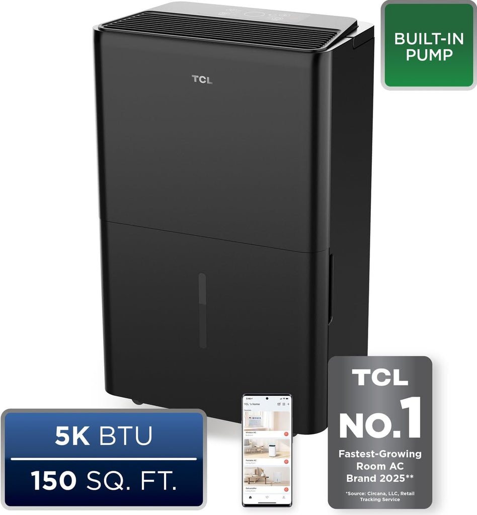 50-Pint Capacity Quiet, Energy Efficient Portable Smart Dehumidifier with Pump, Bucket or Continuous Drain