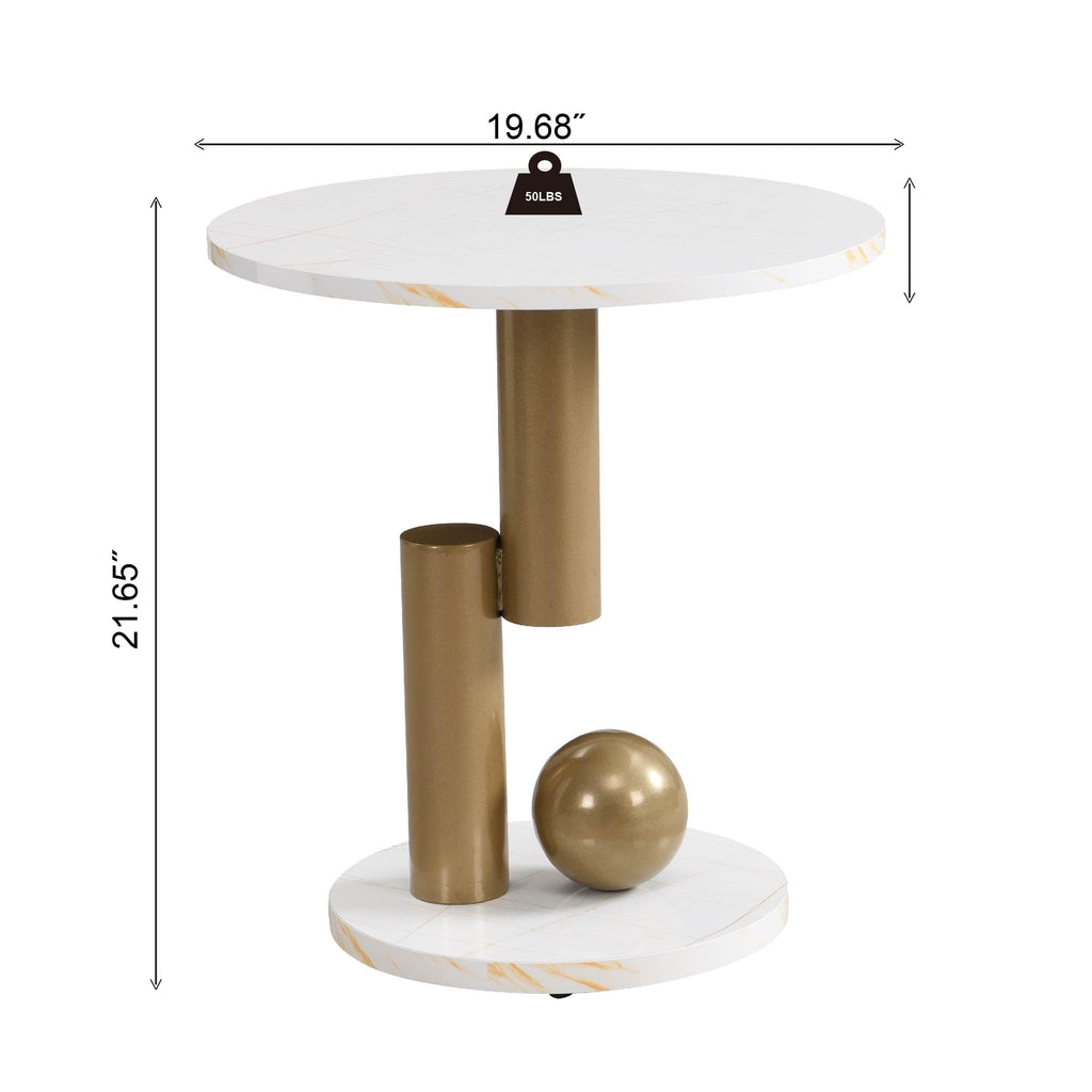 2 Piece Nesting Coffee Set, Oval Coffee with Storage Drawer, Small Round End Side, White Faux Marble Tabletop with