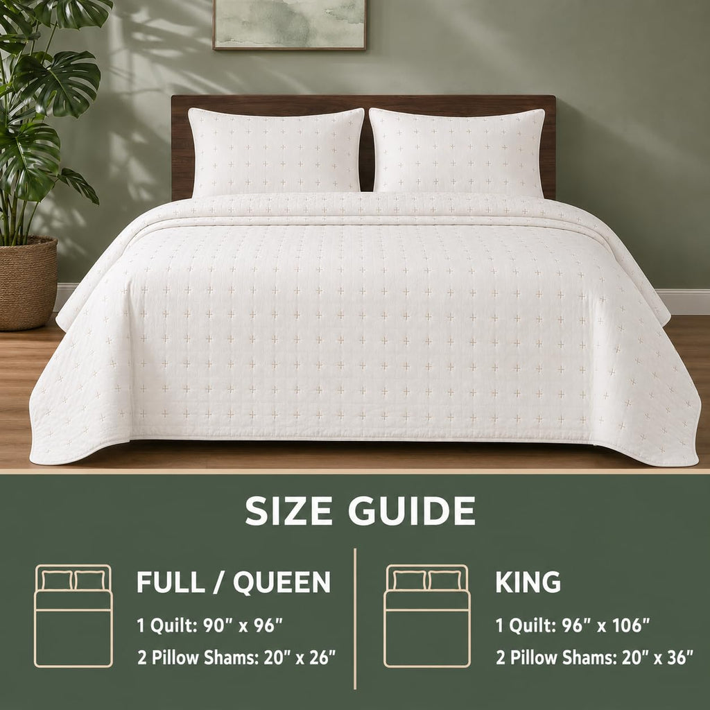 100% Cotton Quilt Set, Embroidered Cross Design, 3-Piece