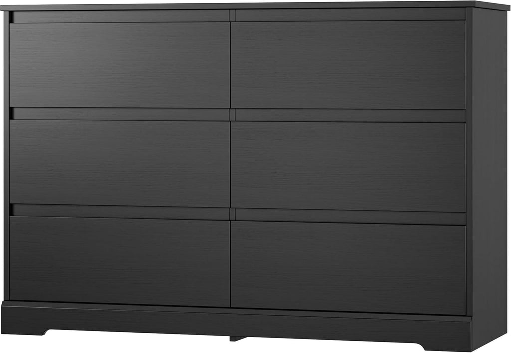 6 Drawer Double Dresser, Black Dresser, Modern 6 Chest of Drawers with Deep Drawers, Wide Storage Organizer Cabinet