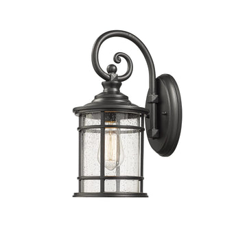 Modern Outdoor Wall Lantern - Exterior Carriage Light for Garage Front Porch with Seeded Glass Shade, 15.5 Inch
