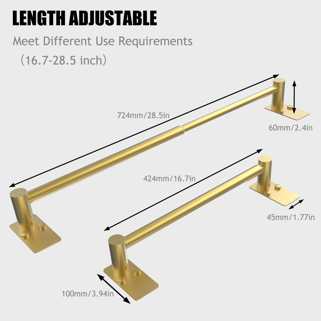 Towel Bar, Adhesive or Drill Wall Mount, Brushed Gold, 1 Pack