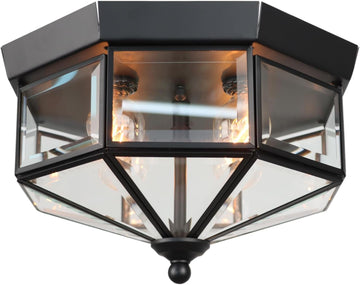 Flush Mount Outdoor Ceiling Light Fixture, 4 Light Exterior Porch Ceiling Lights with Clear Glass