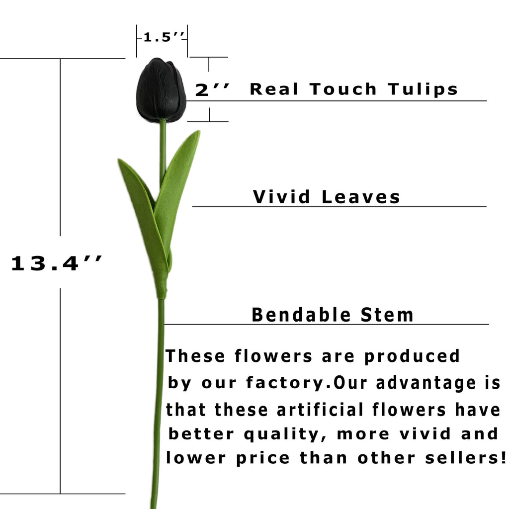 24 Pcs Black Flowers Tulip Artificial Flowers Real Touch PU Tulip Flowers Decorations Centerpieces Arrangement