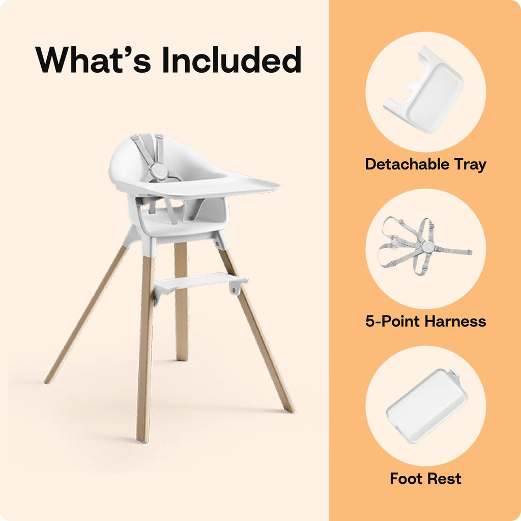 Clikk High Chair, Includes Tray + Harness, Black/Warm Brown