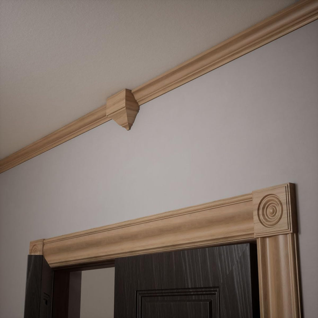 2 3/4"P x 5 1/2"W x 5 5/8"H Solid Hardwood Stain Grade Universal Mid Crown Moulding Coupler Block for