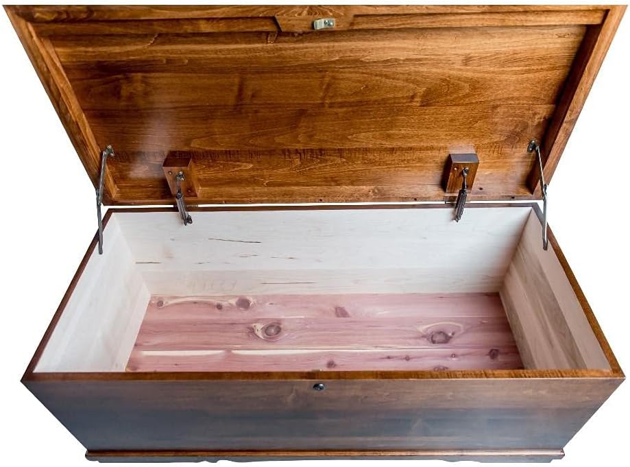 Cedar Hope Chest with Waterfall Top, Amish Made Wooden Storage Trunk Box , Blanket, Clothes, Anti-Slam Hinges and
