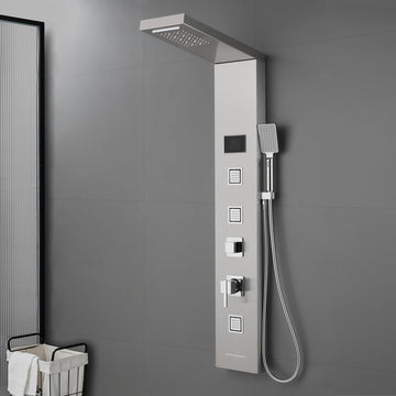Shower Panel Tower With Led Lights & Digital Display, Water Powered