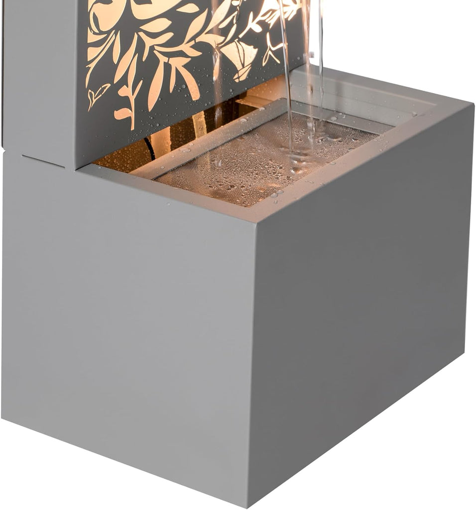 30.71" H Metal Leaf Cutout Outdoor Water Wall Fountain with LED Lights