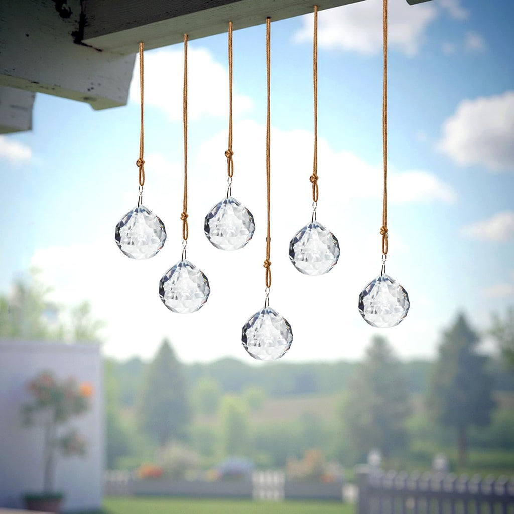 40mm Crystal Ball Sun Catcher Prisms for Tree (6pcs) - Chandelier Crystals Replacement, Rainbow Maker