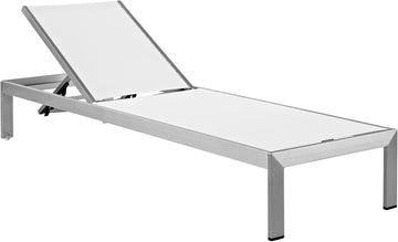 Shore Aluminum Mesh Outdoor Patio Poolside Chaise Lounge Chair in Silver White