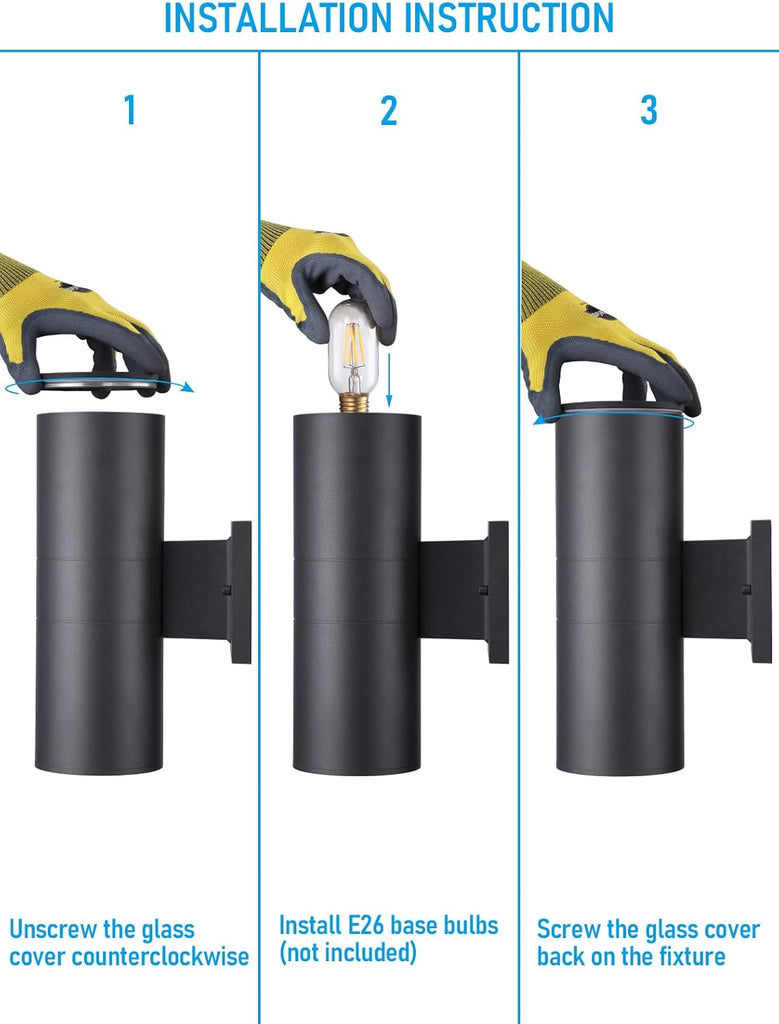 Modern Outdoor Cylinder Wall Lights 12", Up and Down Porch Patio Lights, Matte Black Waterproof Wall Sconce, Aluminum