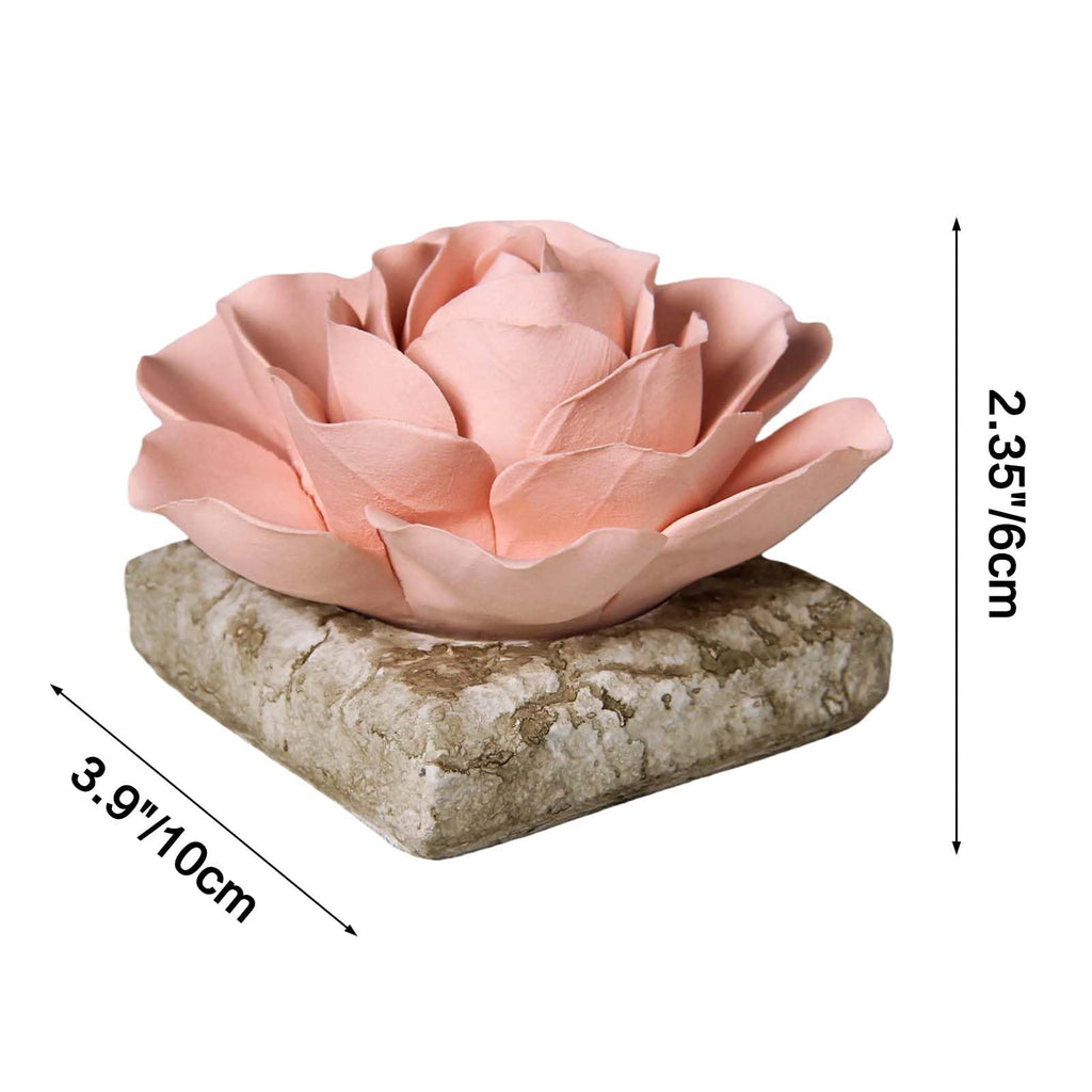 Ceramic Passive Essential Oil Diffuser, Aesthetic Desktop Handmade Flower & Concrete Base, Porcelain Aromatherapy