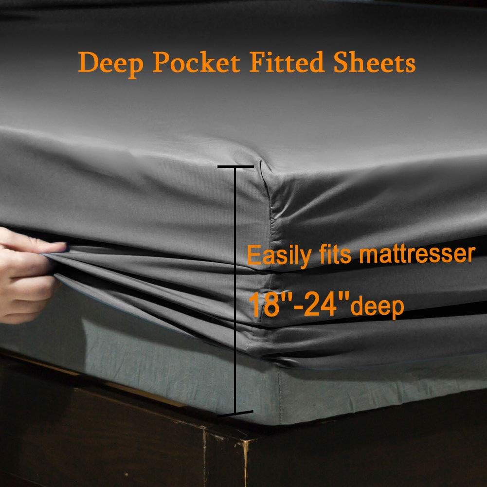 Bed Sheet Set Super Soft Microfiber Luxury Egyptian Sheets Fit 18-24 Inch Deep Pocket Mattress Wrinkle-6 Piece (Dark