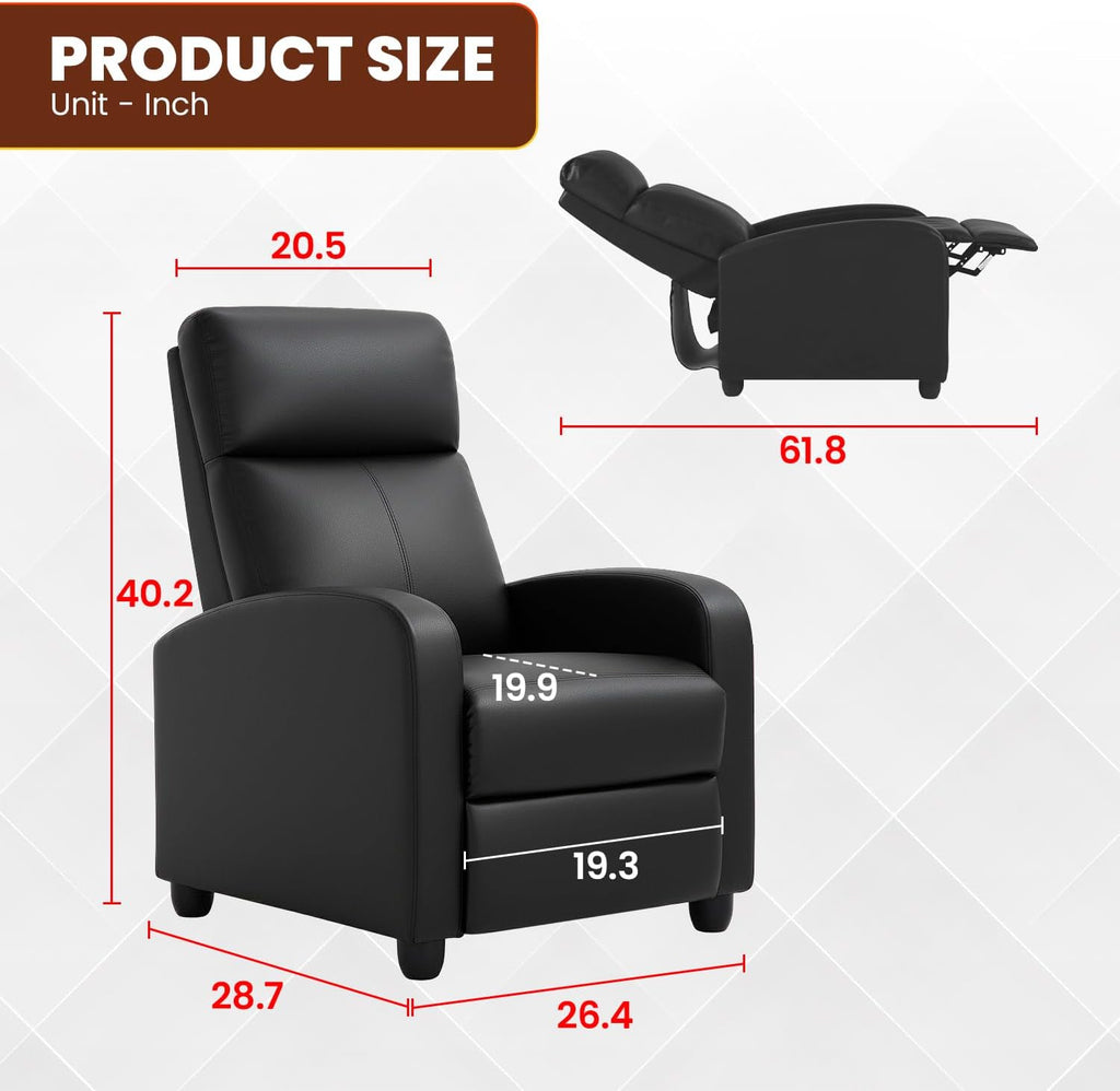 Recliner Chair for Living Room Home Theater Seating Single Reclining Sofa Lounge with Padded Seat Backrest (Black)