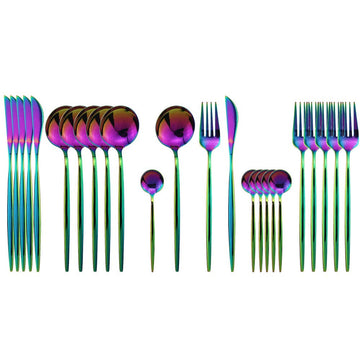 Flatware Set 24 Piece, Stainless Steel With Titanium Colorful Plated, Multicolor Flatware Set, Silverware, Rainbow
