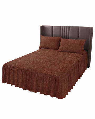 Ruffle Skirt Bedspread for Bed Vintage Dark Brown Linen 2 Piece Bedding Cover with Pillow Sham, 18In Drop