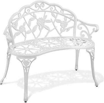 Outdoor Bench, Cast Aluminum Double Seating with Backrest and Armrests, Mental Outdoor Furniture , Porch, Garden