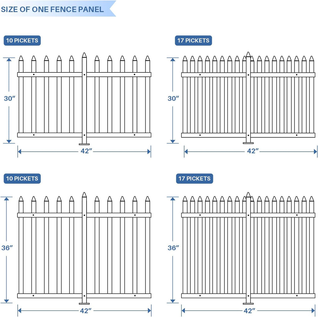 2 Sets 36"H x 84"W Vinyl White Picket Fence Panels Decorative Fencing for Front Porch Yard Garden Pool (20 Pickets