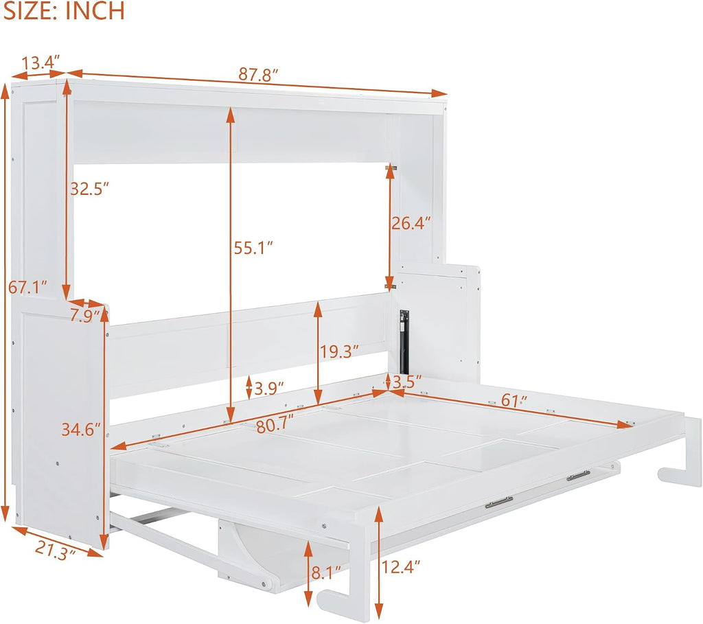 Queen Horizontal Murphy Bed with Desk, Murphy Bed can be Folded into a Cabinet, Hideaway Wall Bed Frame Space-Saving