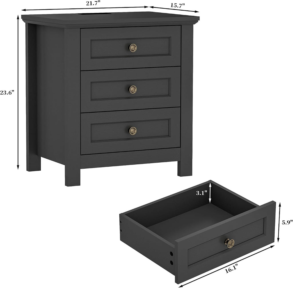 Farmhouse Dresser Nightstand Sets, 4-Piece Bedroom Furniture Set | 5/6 Drawer Dresser Closet & 3 Drawer Nightstand
