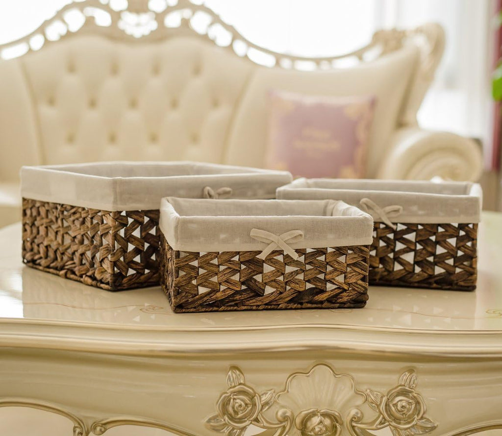 Rectangular Woven Seagrass Storage Bin with Handle,. (water hyacinth, Large)