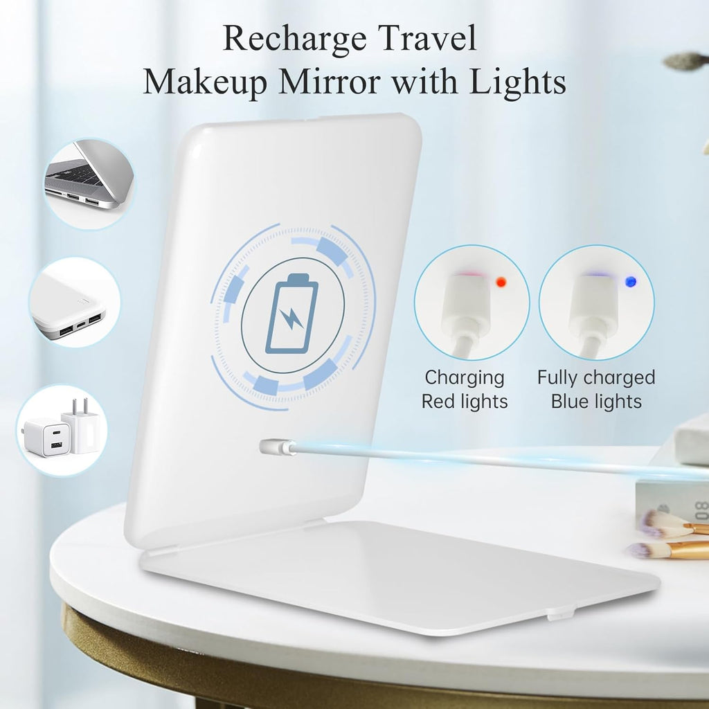 Rechargeable Travel Makeup Mirror with 72 Led Lights, Portable Lighted Beauty Mirror, 3 Color Lighting, Dimmable Touch