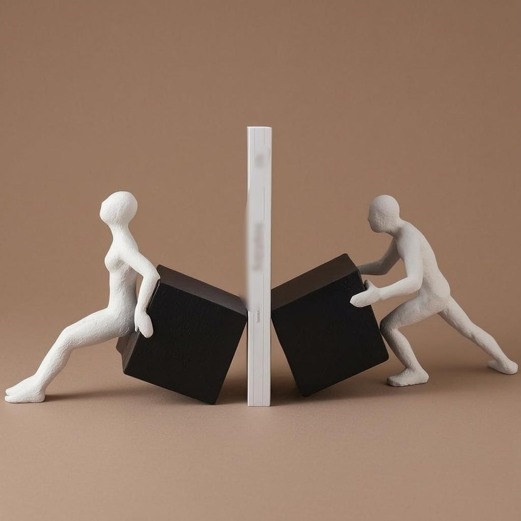 Abstract Figure Bookend Modern Bookend Set Decorative Book Holder Sculptural Book Stand Resin Construction with