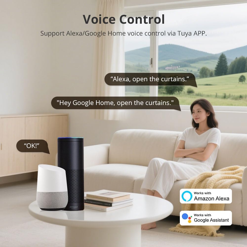 WiFi Smart Curtain Track, Electric Curtains with Remote Compatible with Alexa & Google Home, Tuya App Control