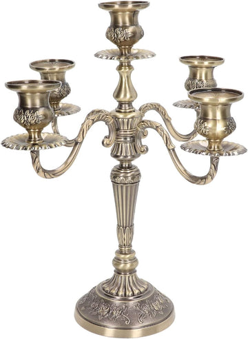 5-Candle Metal Candelabra, 10 Inch Tall 5 Arms Candlestick Holder for Taper Candles, Vintage Gothic Candle Holder