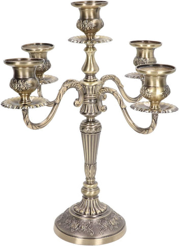 5-Candle Metal Candelabra, 10 Inch Tall 5 Arms Candlestick Holder for Taper Candles, Vintage Gothic Candle Holder