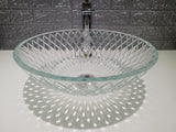 Tempered Deco Glass Luxuryhome Bathroom Sink in Crystal engraving Elegant | Top Mount Basin | Vanity Countertop Sink