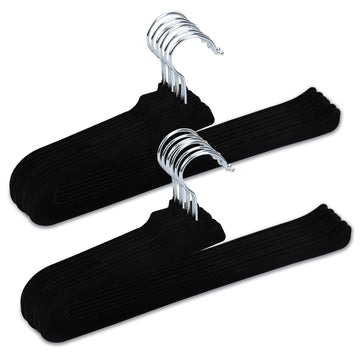 Velvet Pants Hangers - 16 Pack Black Non Slip Open Ended Hanger with 360 Swivel Hook - Closet Space Saving Hanger for