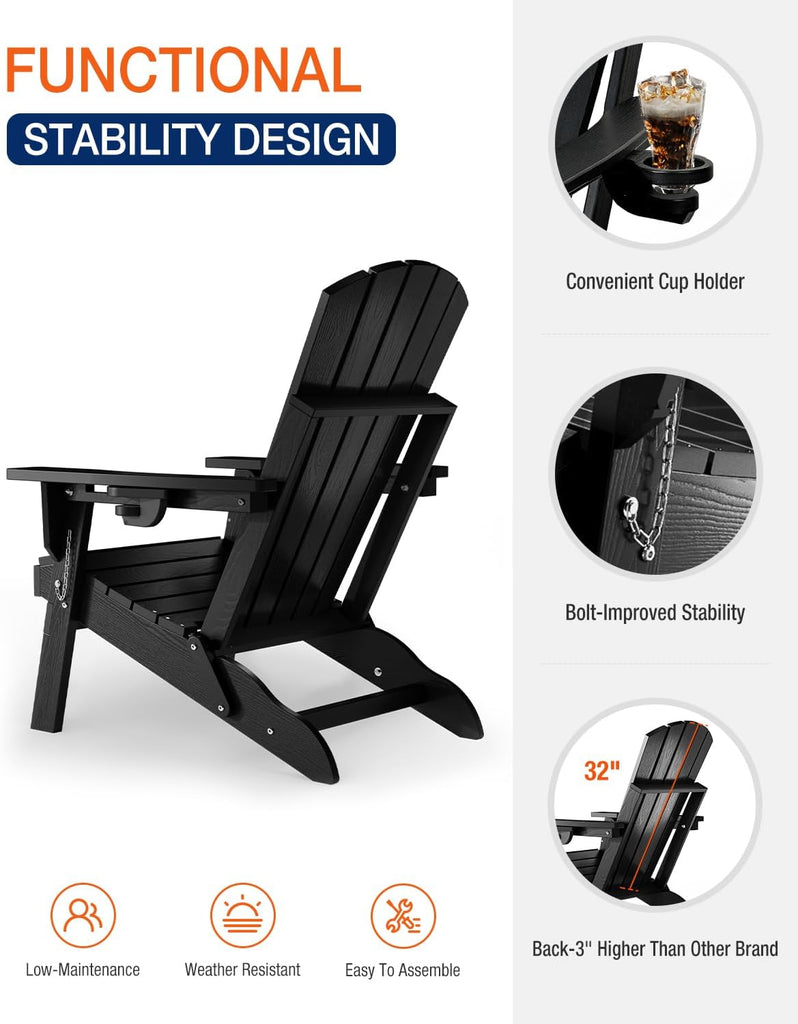 Folding Adirondack Chair, Dark Black