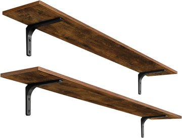 Long Wall Shelves, 55.1Inch Wooden Wall Mounted Shelves, Set of 2 | Large Floating Book Shelf, Metal Brackets, Easy
