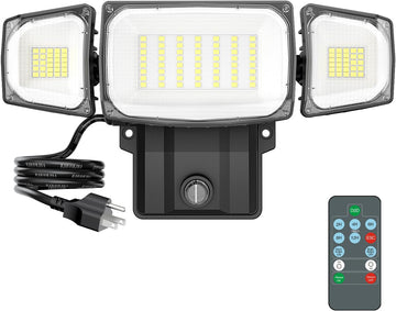 80W Plug in Flood Lights Dusk to Dawn Outdoor Lighting, 8000LM Exterior LED Security Light with Remote, IP65