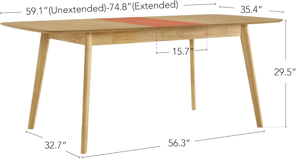 59"-75" Extendable Dining Room Table for 4-6, Modern Wood Dining Table for Small Spaces, Kitchen, Space Saving Hidden