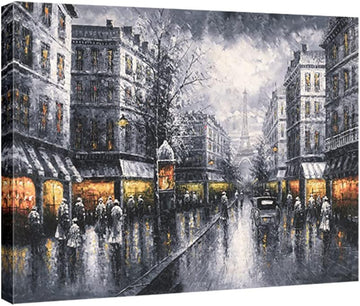 Paris Street View Large Modern Wrapped Giclee Cityscape Artwork Contemporary Landscape City Oil Paintings