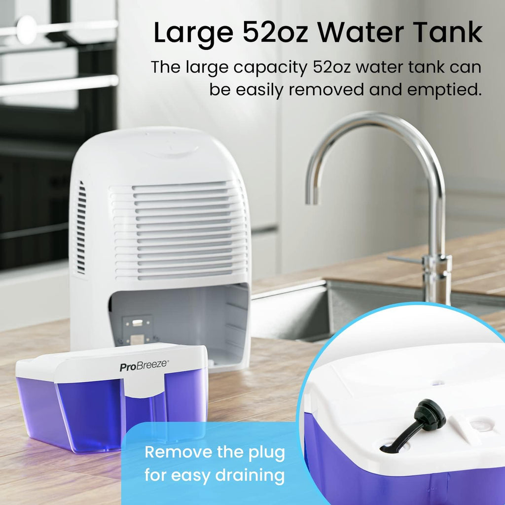 Electric Mini Dehumidifier, 2200 Cubic Feet (250 sq ft), Compact and Portable for High Humidity in Home, Kitchen