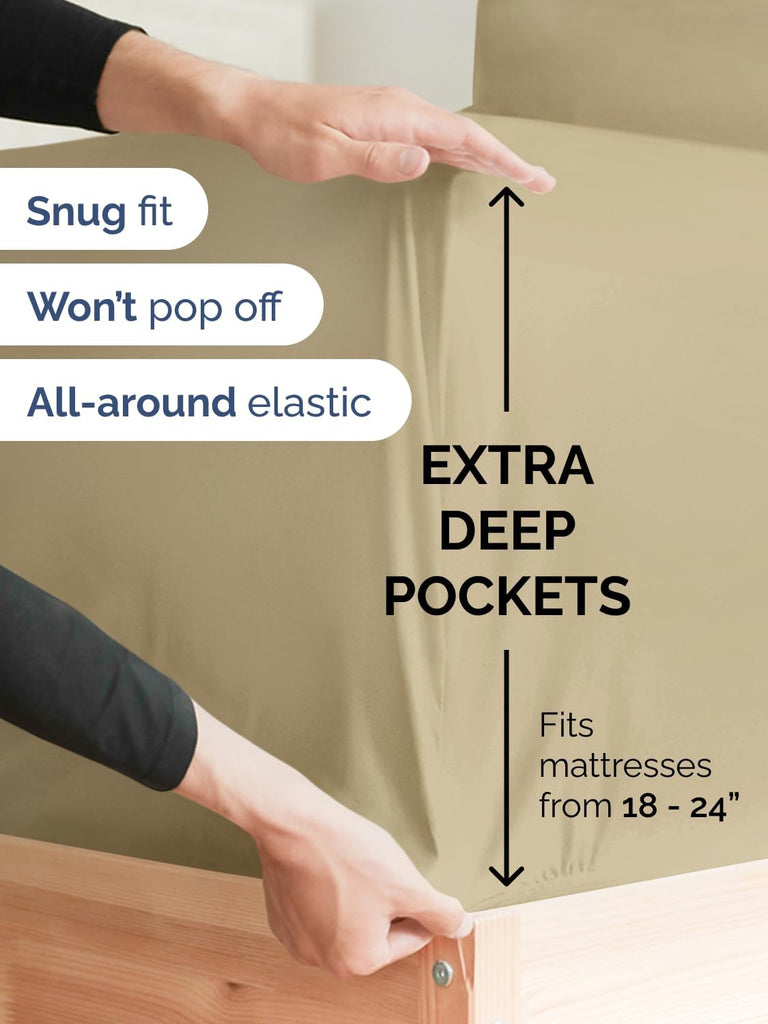Extra Deep Cal King Sheet Set - 6 Piece Breathable & Cooling Sheets - Beige