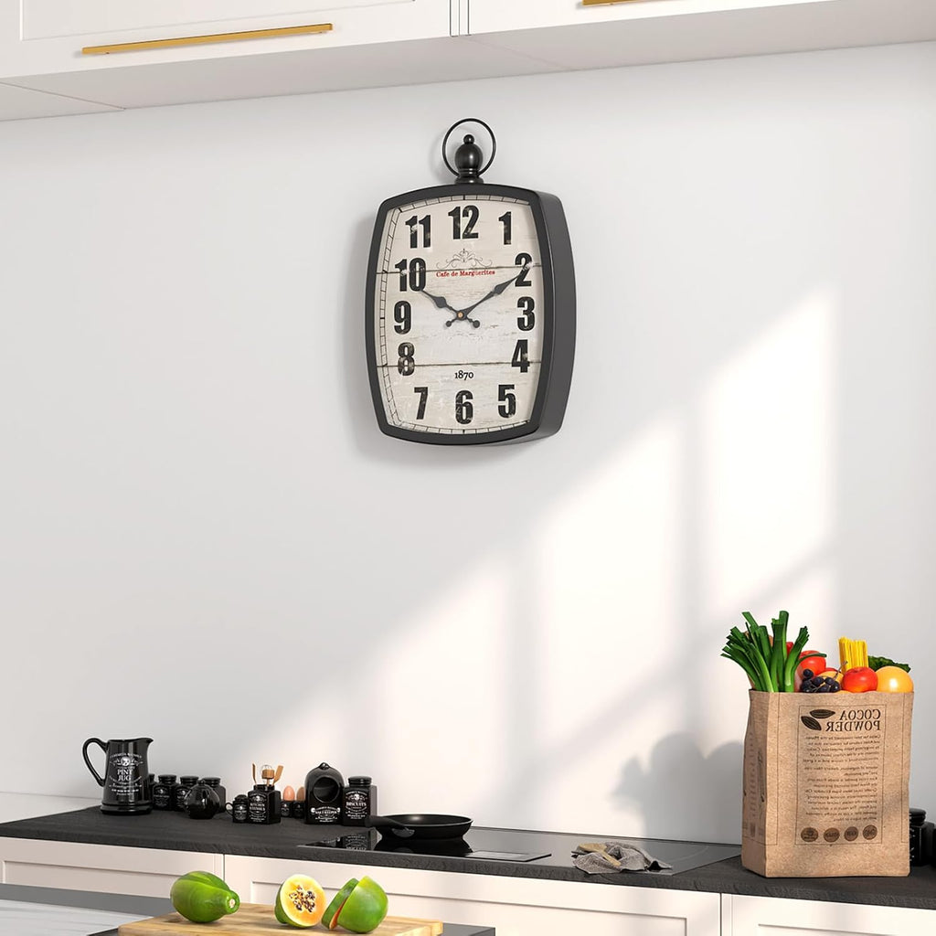 Menterry Large Retro Rectangle Wall Clock, Black Antique Vintage Style