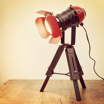 Vintage Black w/Red Retro Tripod Adjustable Table lamp,Nautical Teatre Retro Spotlight