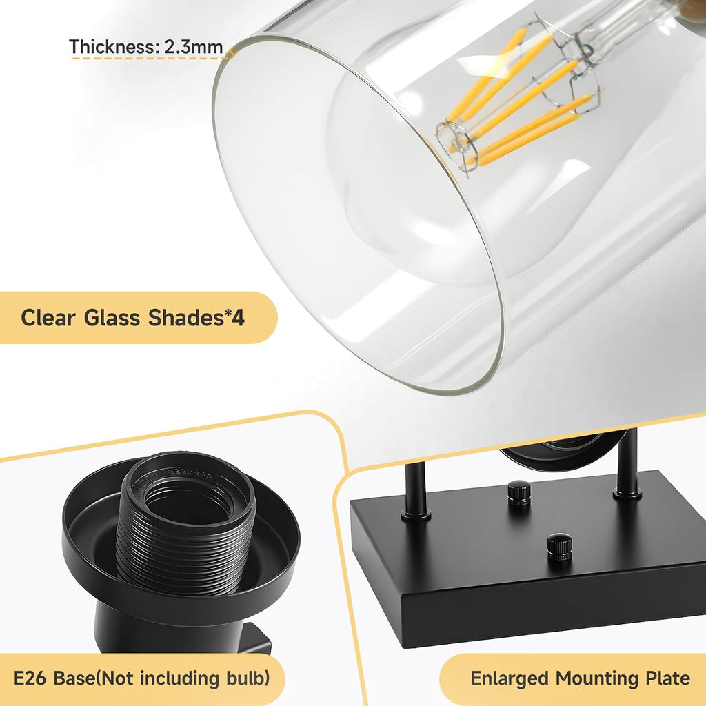 4-Light Bathroom Vanity Light, Modern Matte Black Wall Sconce Lighting with Clear Glass Shade, Bathroom Lighting