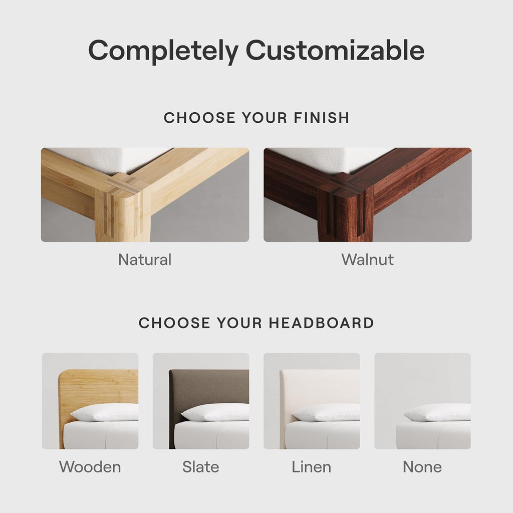 Bamboo Platform Bed Frame - Queen - Natural - Floating Center Support Legs - 12" Height - Easy Tool Free Set Up