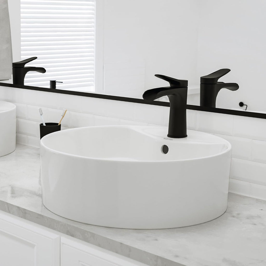 Valera 18 Inch Round Vessel Bathroom Sink, Vitreous China Above Counter Vanity Sink with Overflow